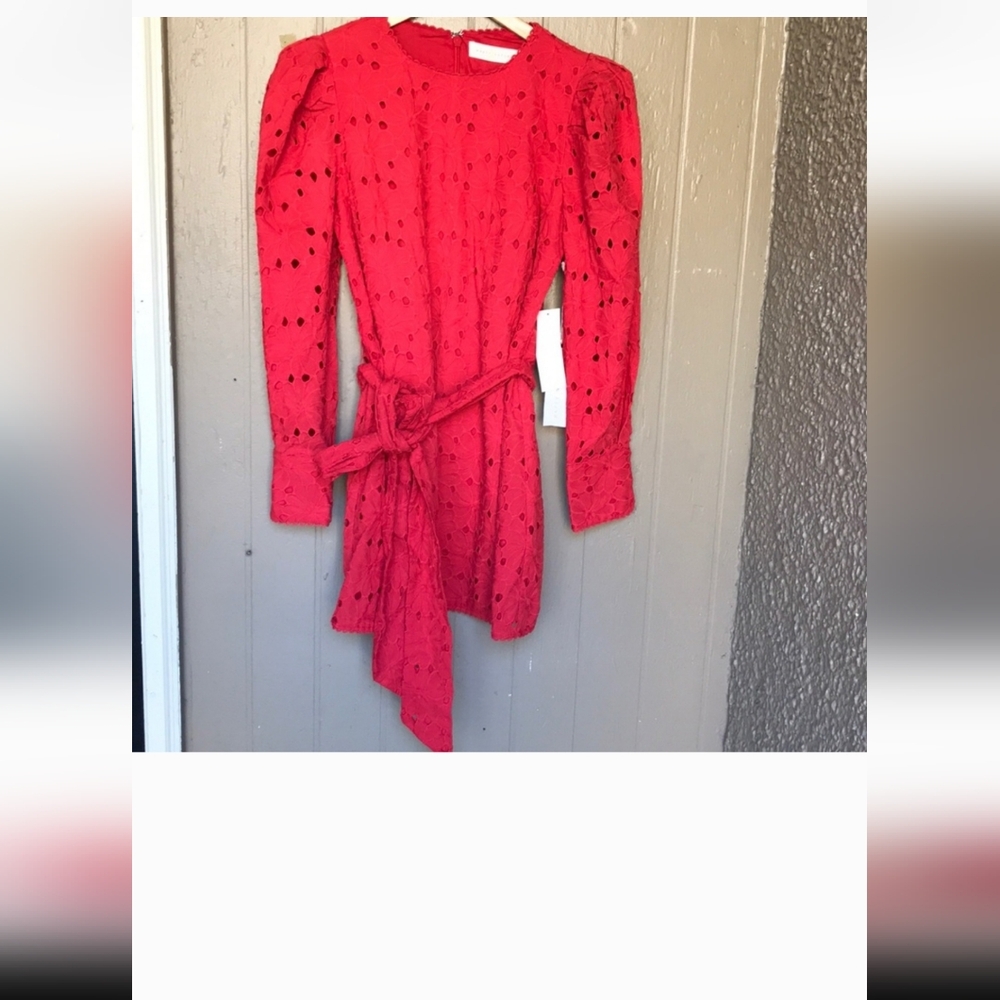 Red Long-Sleeve Dress with Belt